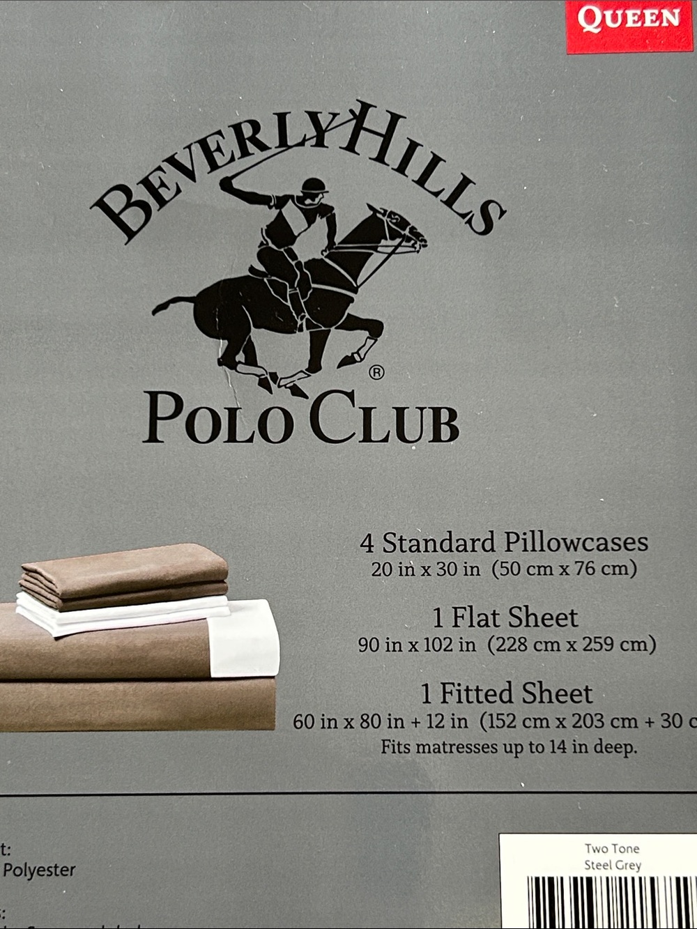 NEW Beverly Hills Polo Club 4 Piece Queen Sheet Set in Gray & White